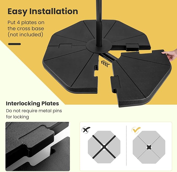 Giantex 208 lbs Offset Patio Umbrella Base, HDPE 4 PCS Cantilever Umbrella Stand, Water Sand Fillable, Heavy Duty Umbrella Weighted Base for Garden Yard Poolside Outdoor Market