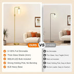【Upgraded】Dimmable Gold Floor Lamp for Living Room with Clear Glass Lampshade, Glass Modern Floor Lamp with 900LM Edison Bulb Included, Standing Tall Lamp for Bedroom, Office, Reading Room, Corner