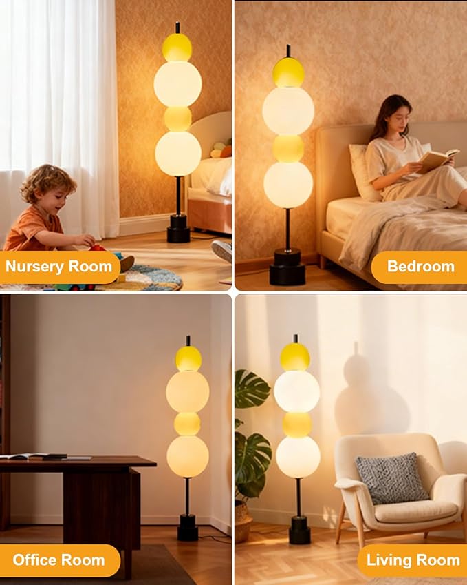 Lightdot Yellow Globe Floor Lamp with 3 Color Temperatures LED Bulbs Included,Dimmable Floor Lamps with Touch Switch,Unique Modern Standing Tall Lamp for Bedroom Living Room/Sofa Beside/Corner Decor