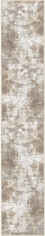 IOHOUZE Abstract Runner Rug 3x18 Ft Extra Long Washable Runners for Hallways, Non Slip Kitchen Runner Printed Faux Wool Entryway Runner Indoor, Modern Abstract Floor Carpet for Hall Stair, Beige Brown