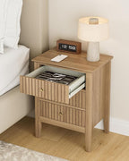 Fluted Nightstand, Farmhouse Night Stand with 3 Drawers, Mid Century Modern Side Accent Table,Bedside End Table for Bedroom, Living Room, Natural