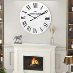 ARTPOWER Large Farmhouse Wall Clock, 35.5” Shiplap Wall Clock with Roman Numeral, Nearly Non-Ticking, Round Wall Clocks for Living Room Decor, Office, Bedroom, Entrance, White