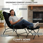 Welnow Modern Accent Chair with Ottoman, Upholstered Comfy Lounge Recliner Sofa, Thick Cushion Oversized Lazy Reading Chair with Footrest for Living Room, Bedroom, Apartment, Office, Dorm, Black