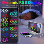 Projection Alarm Clock for Bedroom Ceiling, 180° Rotatable Projector 7.4” Mirror RGB Digital LED Display 12/24H, 5 Level Brightness Dimmer, Dual Alarm Clock (White)