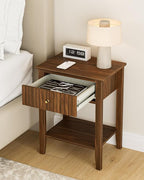 Fluted Nightstand, Farmhouse Night Stand with 1 Drawers, Mid Century Modern Side Accent Table,Bedside End Table for Bedroom, Living Room, Brown