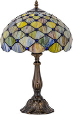 Tiffany Lamp Gradient Green Stained Glass Table Lamp Desk Bedside Reading Light Decor Bedroom Living Room Home Office D12*H18 Inches