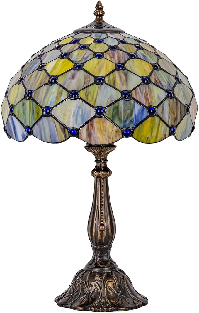 Tiffany Lamp Gradient Green Stained Glass Table Lamp Desk Bedside Reading Light Decor Bedroom Living Room Home Office D12*H18 Inches