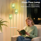 Gold Floor Lamps for Living Room, Modern Floor Lamp with Shelves, Mid Century Crystal Standing Lamps with Table, Brass Tall Lamp with Crystal Shade Vintage Retro Corner Floor Lamp for Bedroom, Green