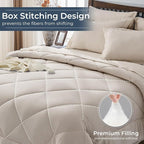 HEVUMYI Beige Tan Queen Comforter Set - 7-Piece All Season Bed in a Bag Queen, Ultra Soft Bedding Set with Comforter, Flat Sheet, Fitted Sheet, Pillowcases, Pillow Shams, Beige Tan