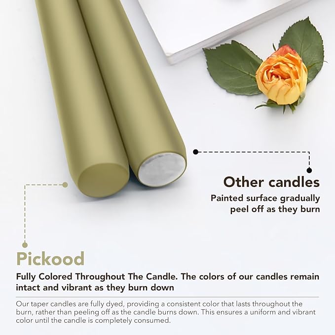 New Burning Formula Unscented Dripless 12-Inch Taper Candles Set of 12 - Sage Green, for Wedding, Dinner - Smokeless, Long Burning - Hand Poured, Colored Tall Candlesticks - Verde Salvia
