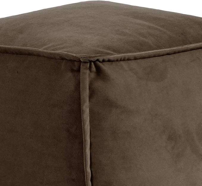 Howard Elliott Square Pouf Ottoman Foot Rest With Cover, Round Stuffed Filled Foot Stool, Fluffy Compact & Comfortable Soft Seating for Living Room & Bedroom, 20 x 20 x 18 Inch, Brown