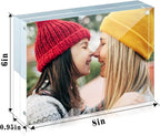 ILYXY 5 Pack Acrylic Frame 6x8, 20% Thicker, 24mm Thick Frameless Clear Picture Frame, Double Sided Magnetic Photo Frame, Free Standing Desktop Display Stand Acrylic Picture Frames