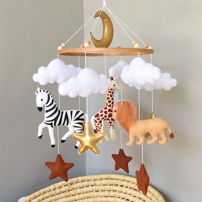 Jungle Crib Mobile for Boys & Girls, Safari Baby Mobile for Crib, Africa Safari Nursery Mobile Handmade