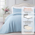 Oversized King Quilt Set 112"x106" – Soft Washed 3-Layer Lightweight California King Bedspread, Minimalist Nordic Design, All-Season Spring & Summer Quilt Set (1 Quilt + 2 Pillow Shams), Grey Blue