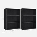 VASAGLE Set of 2 Bookshelves, 23.6 Inches Wide, 3-Tier Open Bookcases with Adjustable Storage Shelves, Floor Standing Units, Ebony Black ULBC163T56-2