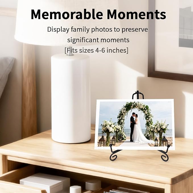 Iron Plate Stands for Display, Foldable Book Holder & Easel Stand for Sign, Versatile Poster Stand and Small Plate Stand for Home Decor, Art, Photo Frame, Card, Crystal Display (Black, 4 inch (4Pcs))