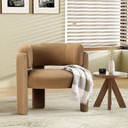COLAMY Modern Accent Chair, Velvet Accent Chairs, Upholstered Barrel Chairs with Solid Wood Legs, Comfy Side Chair for Living Room, Bedroom, Reading, Cozy Reading Chair,Khaki