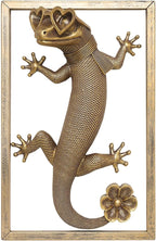 Newinhome Animal Heads Wall Decor (Includes Metal Frame) Resin Animals Sculptures Head Wall Hanging Decoration Gold vintage Wall Sculpture for Living Room Bedroom Office(Lizard)