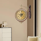 Coffee Double Sided Large Wall Clock, Elegant, Traditional, Vintage Style 360° Rotating Metal Wall Clock, Indoor Outdoor Office Living Room Porch Clock Wall Decor (Coffee Double Sided Clock)