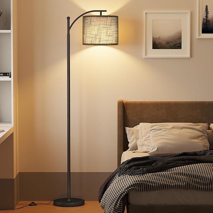 SUNMORY Arc Floor Lamp, Modern Floor Lamp with 12W 3 Color Temperatures Bulb, Metal Standing Lamps with Black Adjustable Hanging Lampshade, Tall Floor Lamps for Living Room, Bedroom, Office