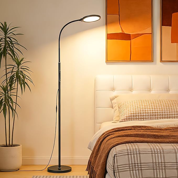 Bright LED Eye-Friendly Floor Lamp with Remote and Touch Dimmer & Adjustable Color Temperature, Smart Gooseneck Standing Light for Living Room,Kids Bedroom, Home Office Desk,Library Study Reading