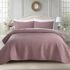 KASENTEX Queen XL Quilt Set 98"x98" – Soft Washed 3-Layer Lightweight Bedspread, Minimalist Nordic Design, All-Season Spring & Summer Quilt Set (1 Quilt + 2 Pillow Shams),Twilight Mauve Purple