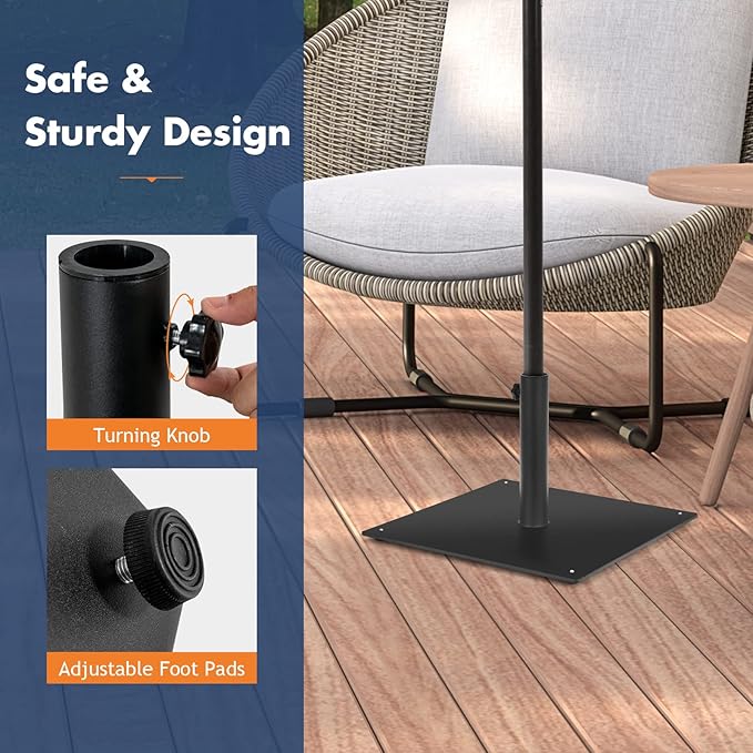 Giantex 35 lbs Patio Umbrella Base, 20 inch Heavy Duty Square Outdoor Umbrella Stand for 1.6''-1.9'' Poles, 4 Adjustable Pads Anchor Holes, Umbrella Holder for Deck Yard Poolside Garden