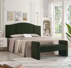 24KF Modern Upholstered Bed Bench Covered with Soft Boucle Teddy Fabric, Lovely Entryway Bench Ottoman with Armrest,5062-Dark Green