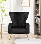Modern Velvet Accent Chair, Channel Tufted Bedroom, Office or Living Room Furniture with Elegant Metal Legs, 26" Wide Armchair, Black
