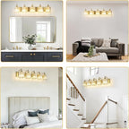 5-Light Modern Vanity Lights Brushed Brass Bathroom Light Fixtures Over Mirror Gold Bathroom Vanity Lighting with Crystal Shade E26 Base Wall Sconce for Bedroom Living Room Restroom Wall Lamp