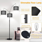 Dimmable Floor Lamp, 3 Lights Black Arc Floor Lamps for Living Room, Modern Tall Standing Tree Lamp with Black Shade & Heavy Base, Large Floor Lamp for Bedroom Office, 3x1000 LM LED Bulbs Included
