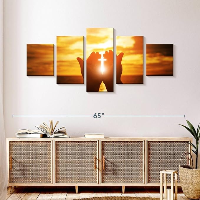 Elephant Stock Religion Wall Art Multi Piece Canvas - 5 Panel Christian Pictures Decor - Digital Design Canvas Print - Christian Wall Decor - 55" X 24"