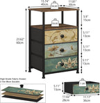 Tohomeor Nightstand with 3 Fabric Drawers Retro End Table with Storage Shelf Vintage Side Table for Bedroom Living Room Sofa Beside Farmhouse
