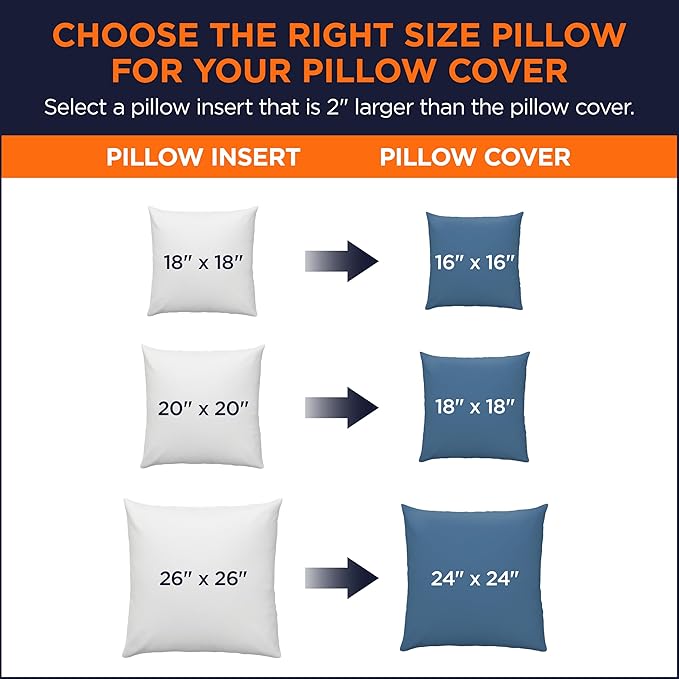 Amazon Basics Square Hypoallergenic Pillow Insert, Sofa Bed Couch Decorative Stuffer, 20", 4 Pack