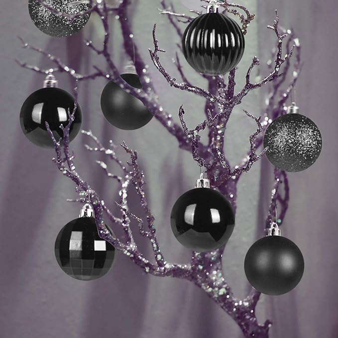 Black 3.2" Large Christmas Balls - Christmas Tree Decoration Ornaments Shatterproof Hanging Balls for Birthday Halloween Holiday Wedding Decorations Set of 18pcs