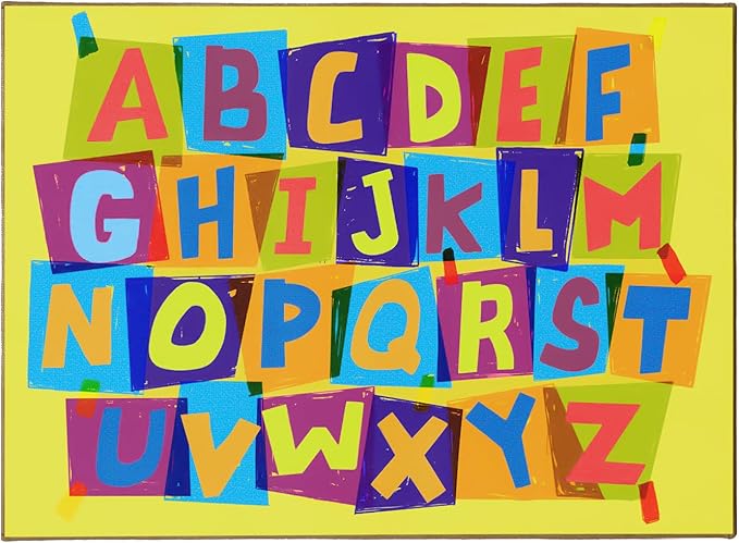 Booooom Jackson Kids Rug ABC Educational Rugs, 4'11x6'7'' Non-Slip Alphabet Carpet Preshool Rug for Kidsroom, Playroom, Daycare, School, Classroom, Yellow