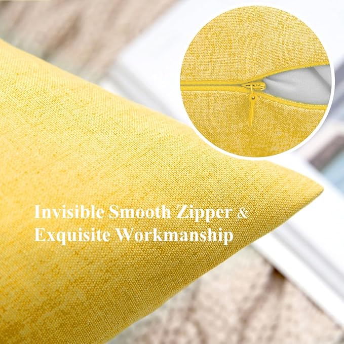 MIULEE Pack of 2 Decorative Outdoor Solid Waterproof Throw Pillow Covers Euro Sham Faux Linen Garden Farmhouse Cushion Cases for Summer Patio Tent Balcony Couch Sofa 24x24 Inch Yellow