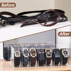 Acrylic Belt Organizer for Closet - 7 Compartments With Dust Cover Transparent Storage Holder | Display Case for Makeup, Jewelry, Watches, Bow Tie, & Bracelets | Multipurpose Clear Containers