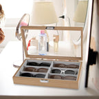 6-Slot Wood Sunglasses Organizer Eyeglasses Jewelry Watch Display Holder Collection Case