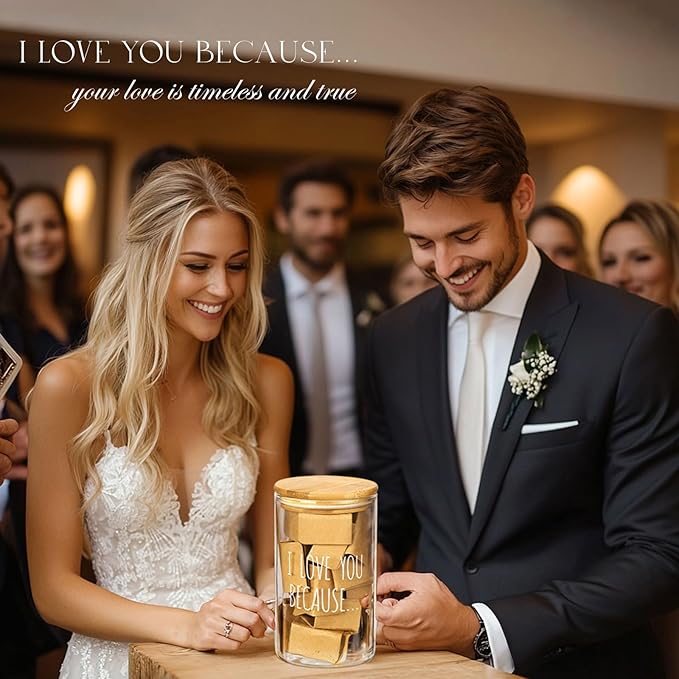 AW BRIDAL 50 Blank Love Notes Memory Jar, Anniversary Birthday Gifts for Boyfriend Girlfriend Husband Wife Mom Dad Friends, Couple Gifts Love You Because Jar for Engagement Bridal Wedding Registry