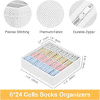 Joyoldelf Sock Organizer Drawer Organizer - Underwear Organizer, 24 Cell Collapsible Closet Organizers and Storage Sock Holders Organizers for Storing Socks, Ties, Belts 6 Pack White