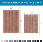 H.VERSAILTEX Bathroom Rug Set, 2 Piece Non Slip Thick Soft Chenille Striped Bath Mats, Muted Clay, 20" x 32"/17" x 24"