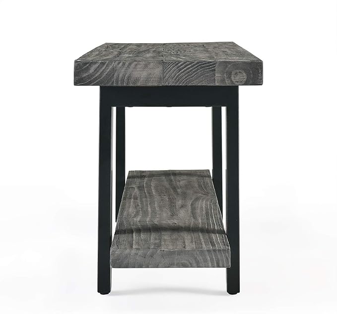 Pomona 2-Tier Entryway Bench with Storage Shelf – Solid Pine Wood Seat with Black Metal Frame – Rustic Industrial Shoe Bench for Hallway, Dining, or Living Room by Alaterre Furniture (Slate Gray)