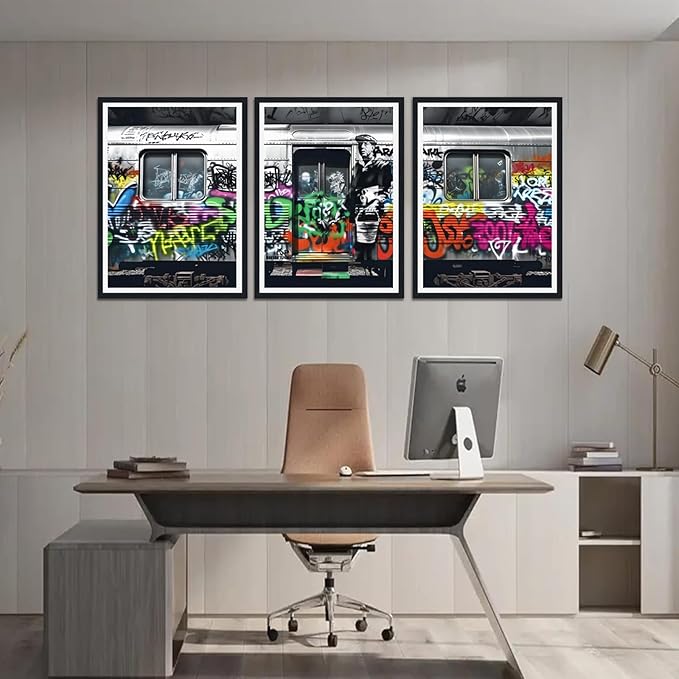 Novatique Banksy Wall Art Street Graffiti Canvas Wall Art Abstract Cool Painting Art Print for Living Room Bedroom,16" x 24" x 3pcs