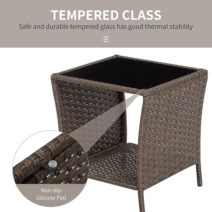 Outdoor Side Table Wicker Rattan Side Tables, End Table for Patio with Glass Top Rattan Storage for Patio Courtyard Balcony