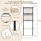 Bow Organizer for Girls, 17x50in Baby Headband Bow Holder W/ 2 Mesh Pockets & 36 Hooks, Bow Hanger for Girls Hair Bows Clip, Wall Hanging Hair Accessories Storage for Toddler Nursery Decor(Black)