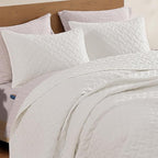 WRENSONGE King Size Quilt-3 Pieces Weave White Bedspreads King Quilt Bedding Set for All Seasons, Soft Summer Coverlet with 2 Pillow Shams Suitable for Bed, Couch, Quilted Blanket