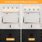 4 Light Modern Bathroom Light Fixtures Over Mirror, Chrome Vanity Lights for Bathroom Wall Sconces with Clear Glass Shades, E26 Socket (Bulbs Not Included)