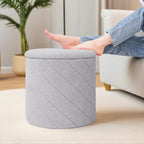 17" Foldable Boucle Round Storage Ottoman,Space-Saving Footrest/Seating/Coffee Table for Small Apartments,Dorms & Bedrooms-Grey