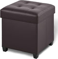 17.7" Ottoman with Storage, Square Storage Ottoman for Dorm, Faux Leather Ottomans with Legs for Living Room, Bedroom, Brown